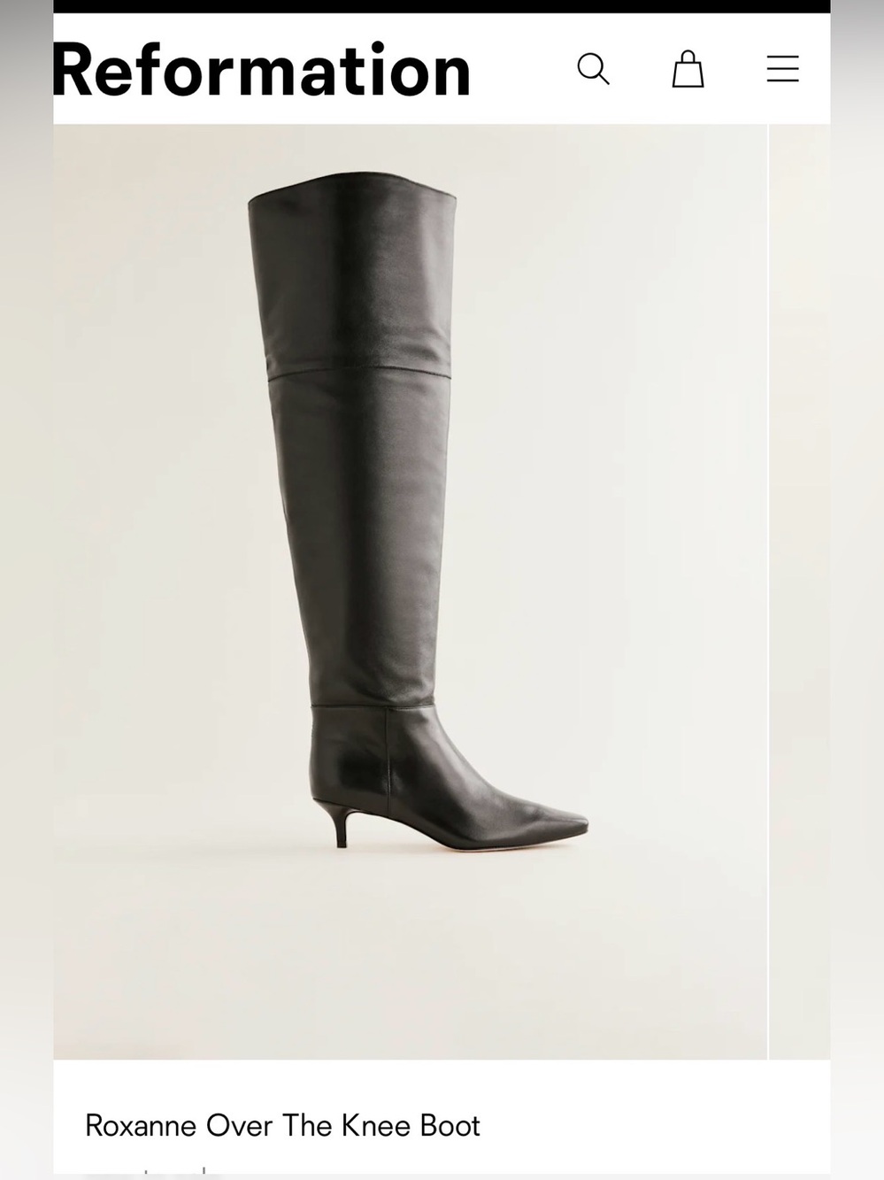 Reformation Black Over-the-Knee Pointed-Knee Boot - US size 7 - NWT